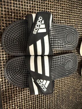 adidas Black and White Slide Sandals with Massage Footbed